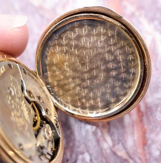 Antique Small Ladies Hampden Ornate Backed Pocket Watch - 10