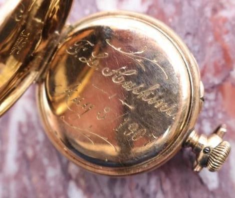 Antique Small Ladies Hampden Ornate Backed Pocket Watch - 6