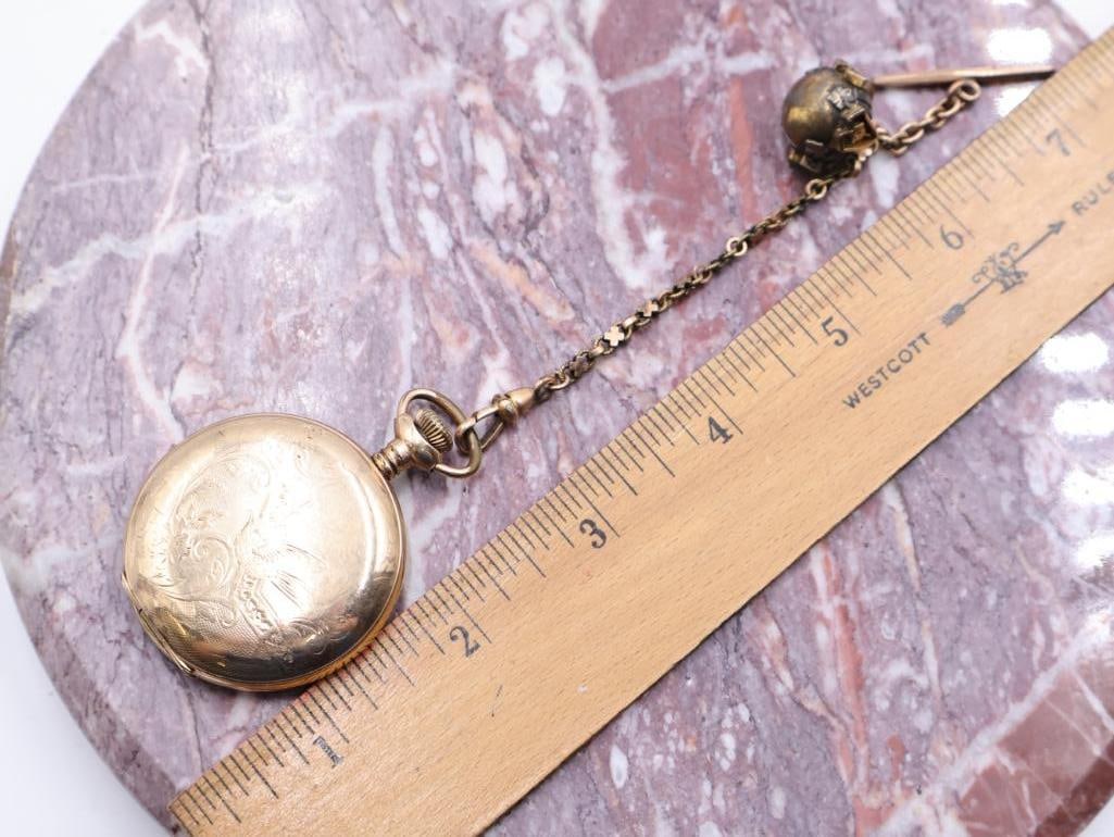 Antique Ladies Gold Filled Pocket Watch with Chain - 2