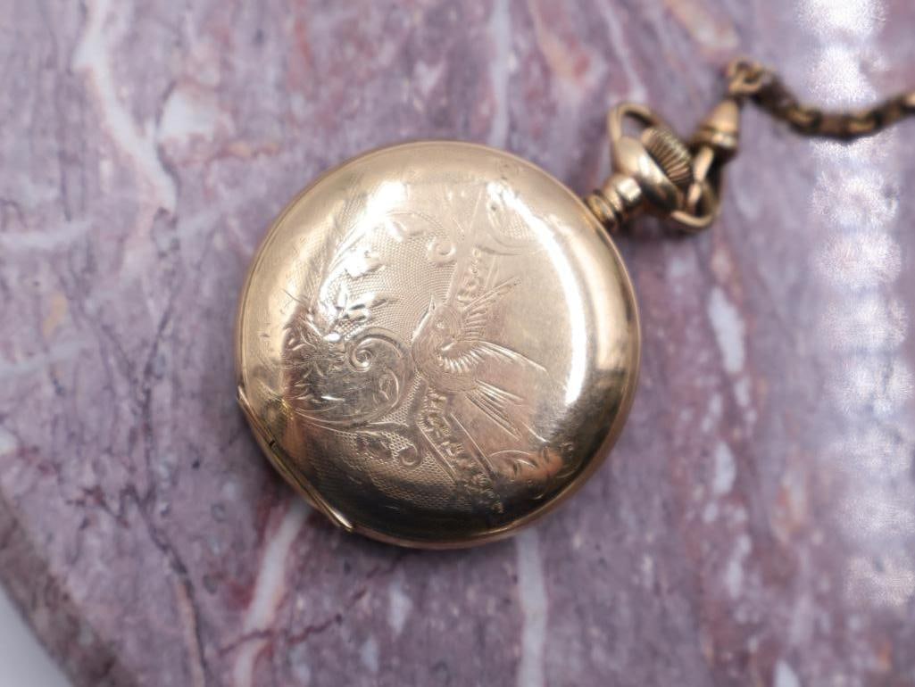 Antique Ladies Gold Filled Pocket Watch with Chain - 5