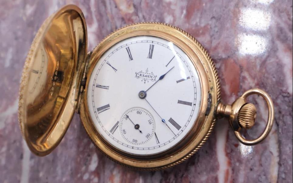 Antique Elgin Gold Plated Ornate Double Hunter Pocket Watch - 3