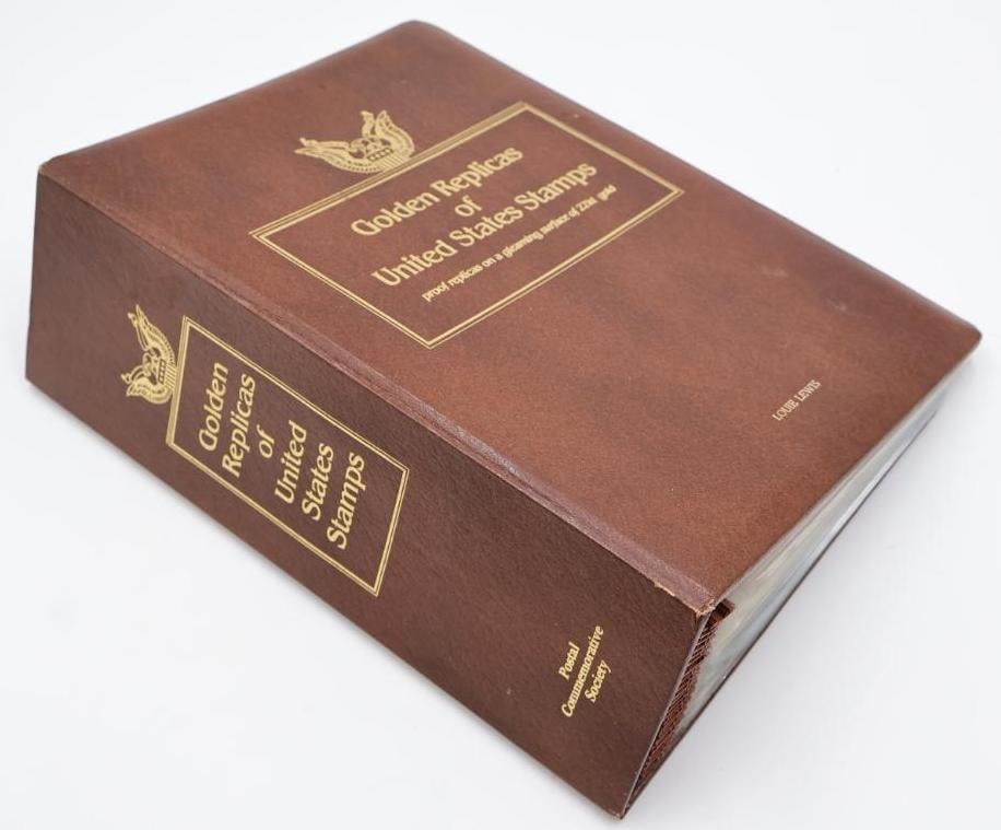 Vintage Golden Replicas of United States Stamps: Binder with gold replicas of US stamps, please see all photos to see what is included binder is not full