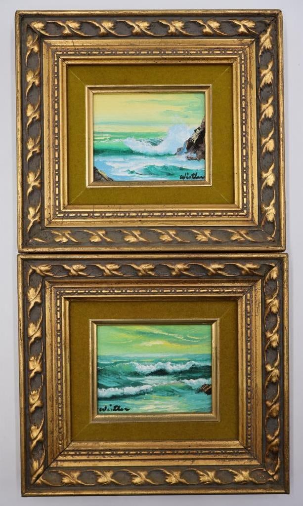 Vintage Pair of Original Ocean Paintings in Ornate Gilded Frames (1 of 10)