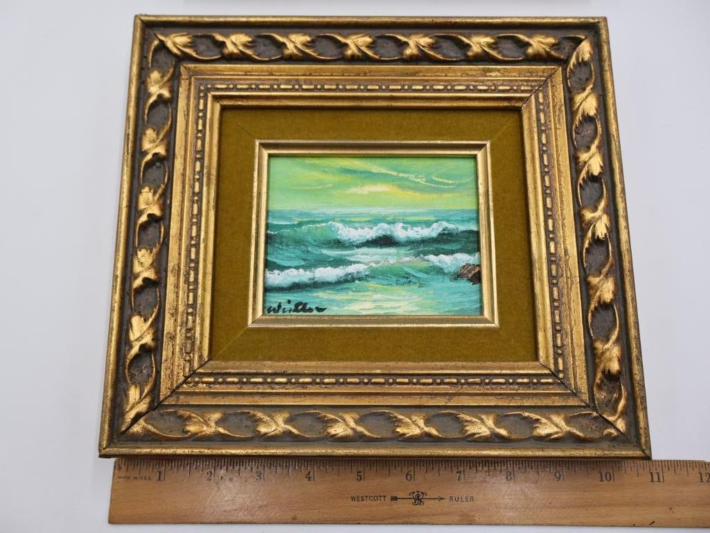 Vintage Pair of Original Ocean Paintings in Ornate Gilded Frames - 2