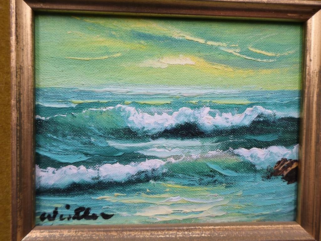 Vintage Pair of Original Ocean Paintings in Ornate Gilded Frames - 3