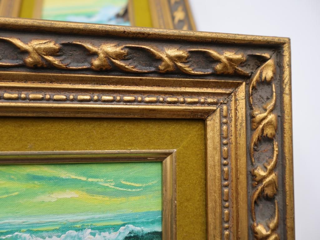 Vintage Pair of Original Ocean Paintings in Ornate Gilded Frames - 4