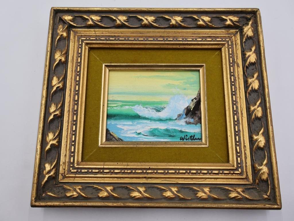 Vintage Pair of Original Ocean Paintings in Ornate Gilded Frames - 7