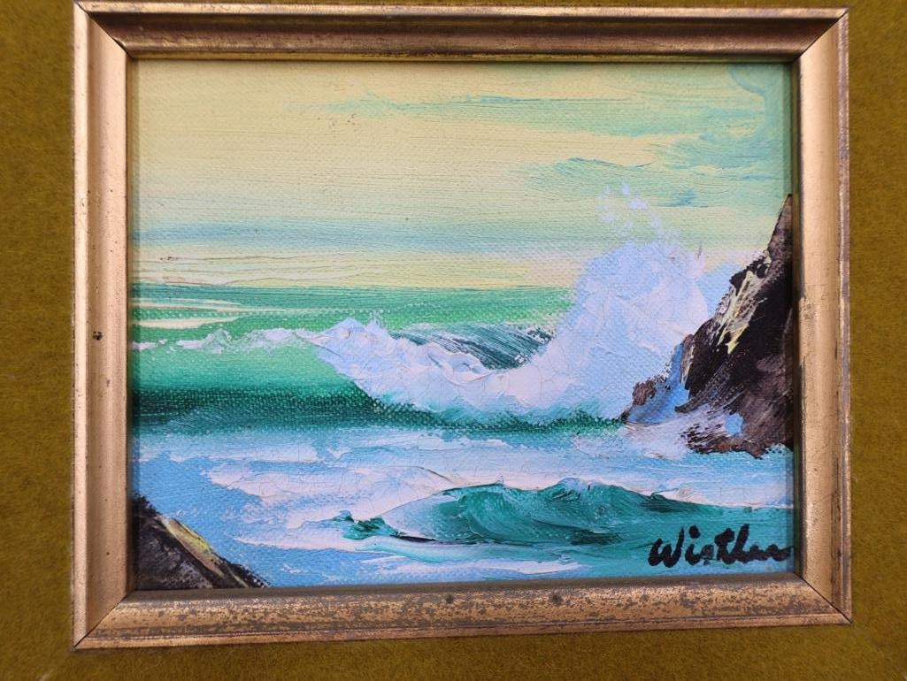 Vintage Pair of Original Ocean Paintings in Ornate Gilded Frames - 8
