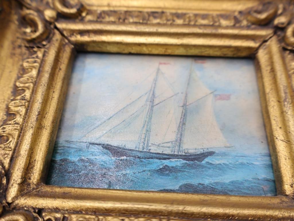 Pair of Ornate Framed Ship Paintings - 10