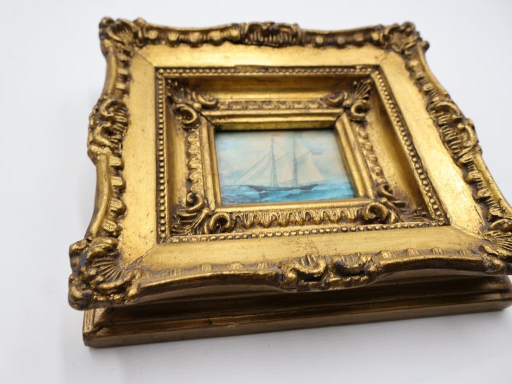 Pair of Ornate Framed Ship Paintings - 11