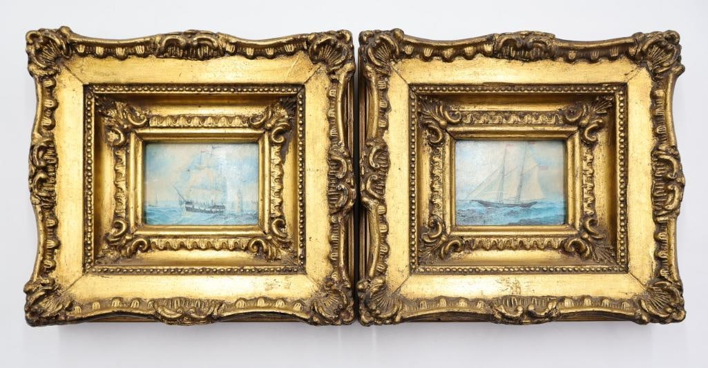 Pair of Ornate Framed Ship Paintings (1 of 12)