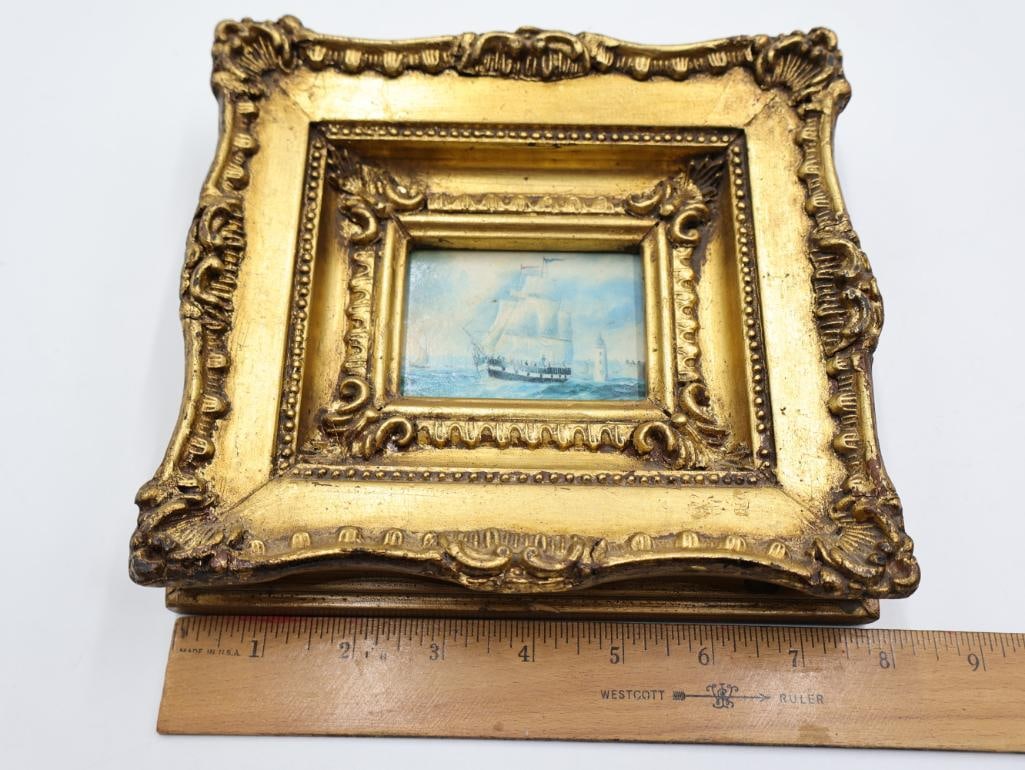 Pair of Ornate Framed Ship Paintings - 2