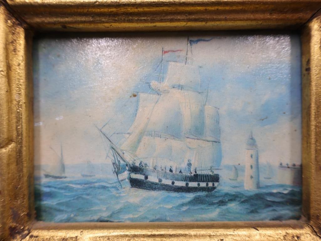 Pair of Ornate Framed Ship Paintings - 4