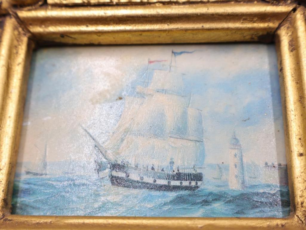 Pair of Ornate Framed Ship Paintings - 5