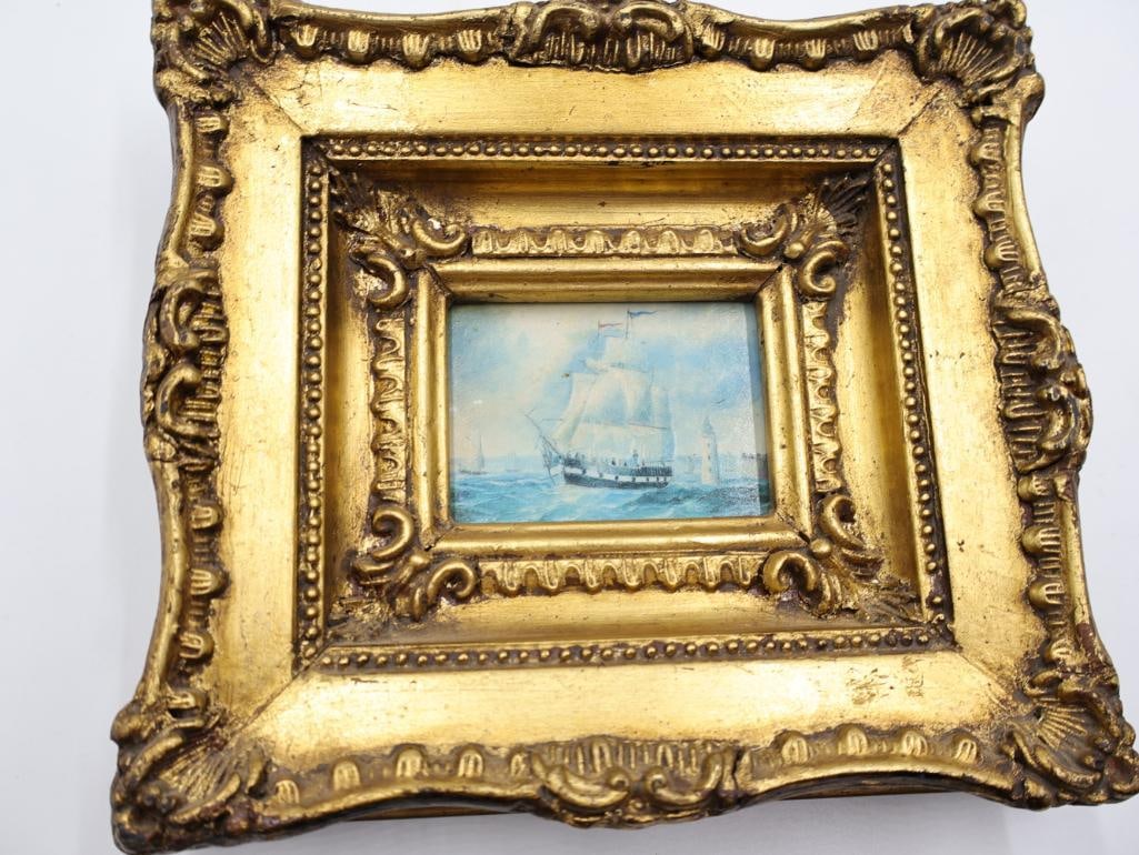 Pair of Ornate Framed Ship Paintings - 6