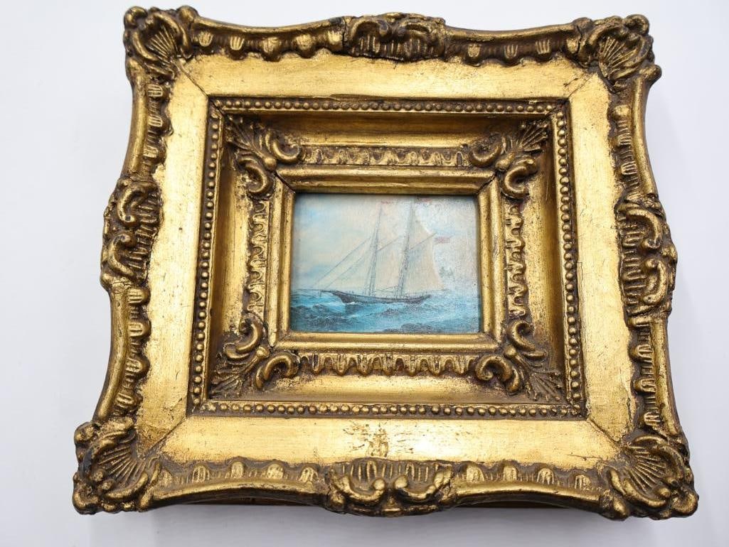 Pair of Ornate Framed Ship Paintings - 8