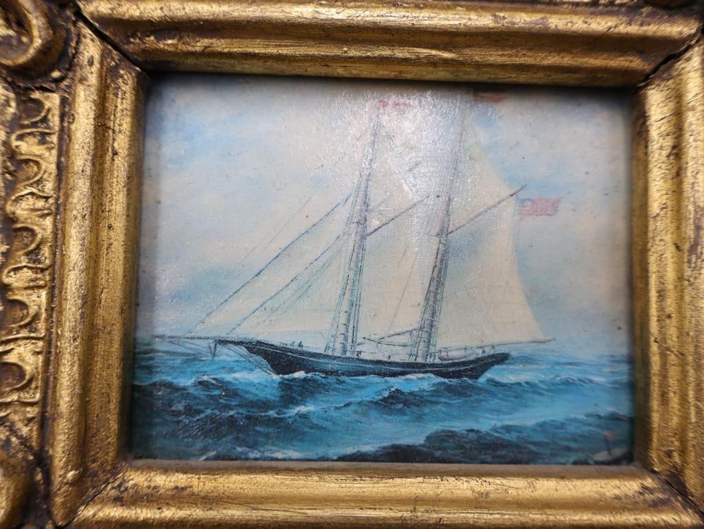 Pair of Ornate Framed Ship Paintings - 9