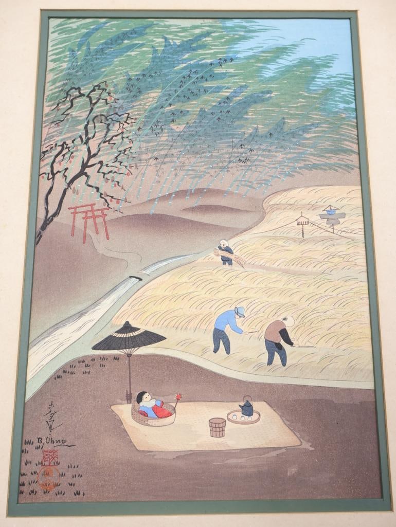 Set of Four Vintage Japanese Woodblocks by artist Ohno Bakuf - 4