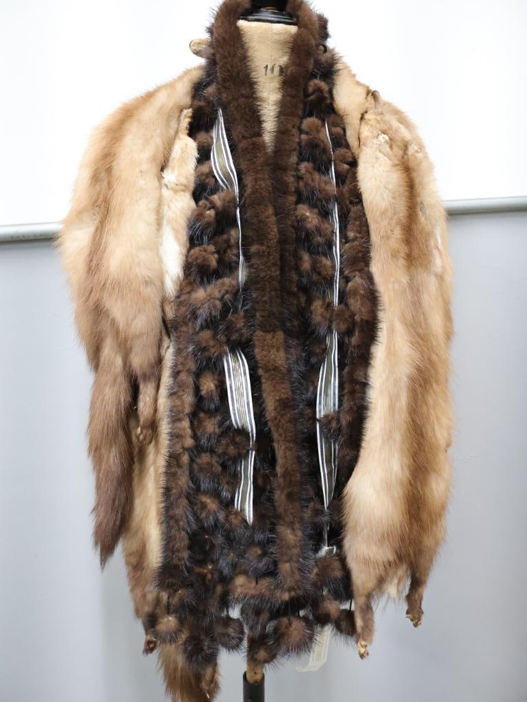 Two Vintage Mink Scarves: Dark brown 'tuft' fur scarf, and full body mink scarf