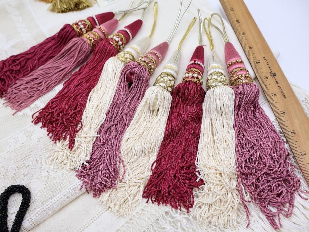 Antique Window Panel, Gloves, and Collection of Tassels - 6