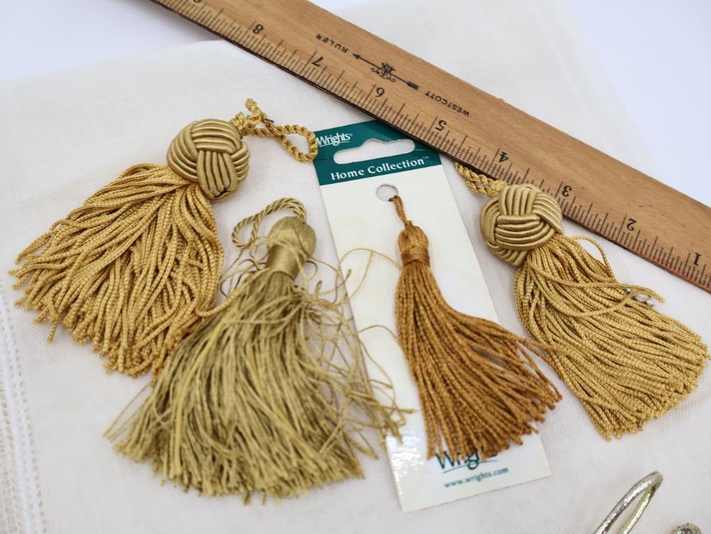 Antique Window Panel, Gloves, and Collection of Tassels - 9