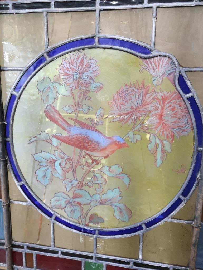 Lovely Antique Painted Bird Stained Glass Leadlight Window - 13