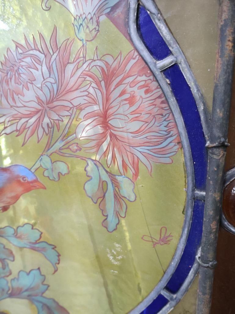Lovely Antique Painted Bird Stained Glass Leadlight Window - 14