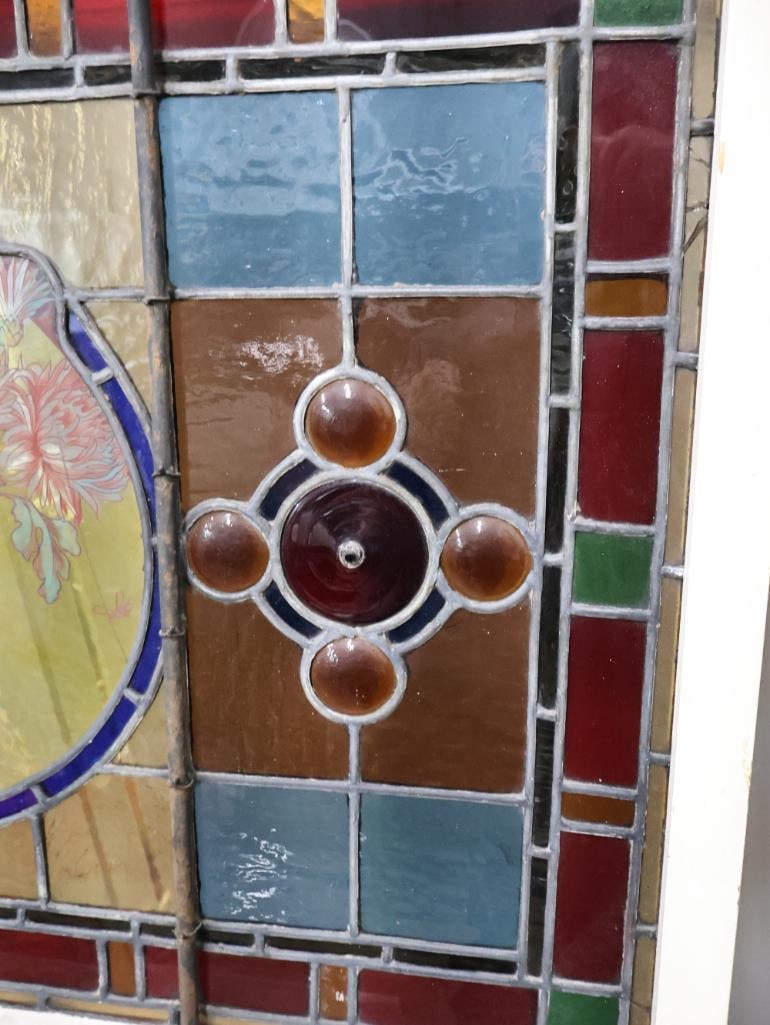 Lovely Antique Painted Bird Stained Glass Leadlight Window - 16