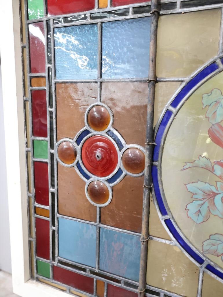Lovely Antique Painted Bird Stained Glass Leadlight Window - 17