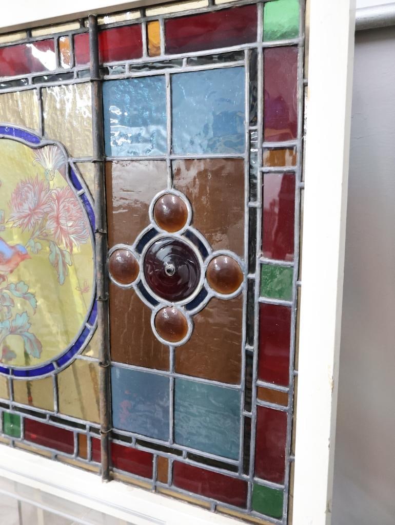 Lovely Antique Painted Bird Stained Glass Leadlight Window - 18