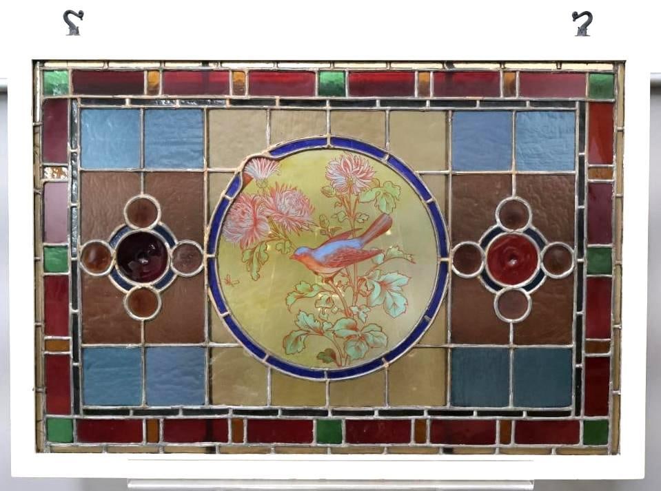 Lovely Antique Painted Bird Stained Glass Leadlight Window (1 of 19)