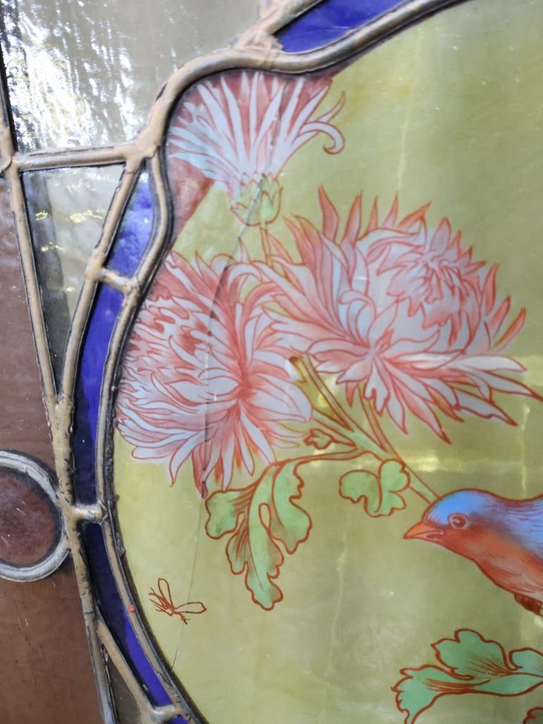 Lovely Antique Painted Bird Stained Glass Leadlight Window - 5