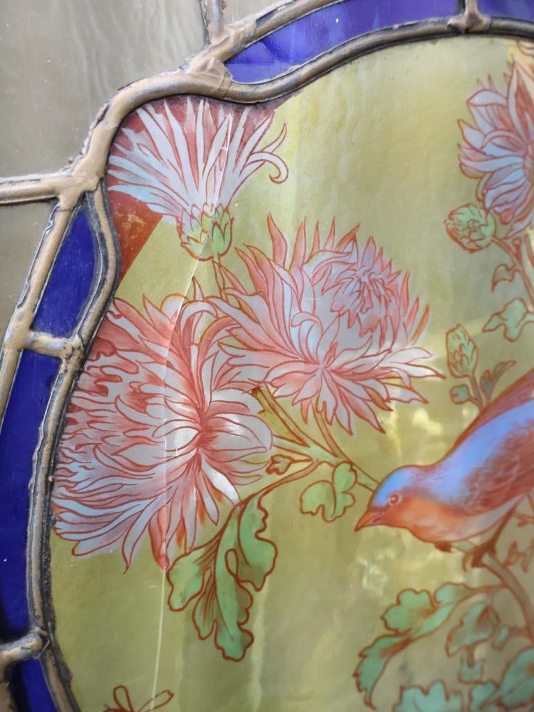 Lovely Antique Painted Bird Stained Glass Leadlight Window - 6