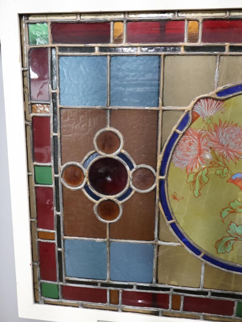 Lovely Antique Painted Bird Stained Glass Leadlight Window - 7