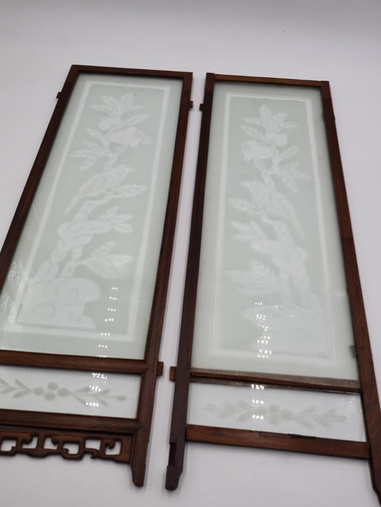 Pencil Signed Bird Drawing Print and Two Glass Screen Pieces - 14