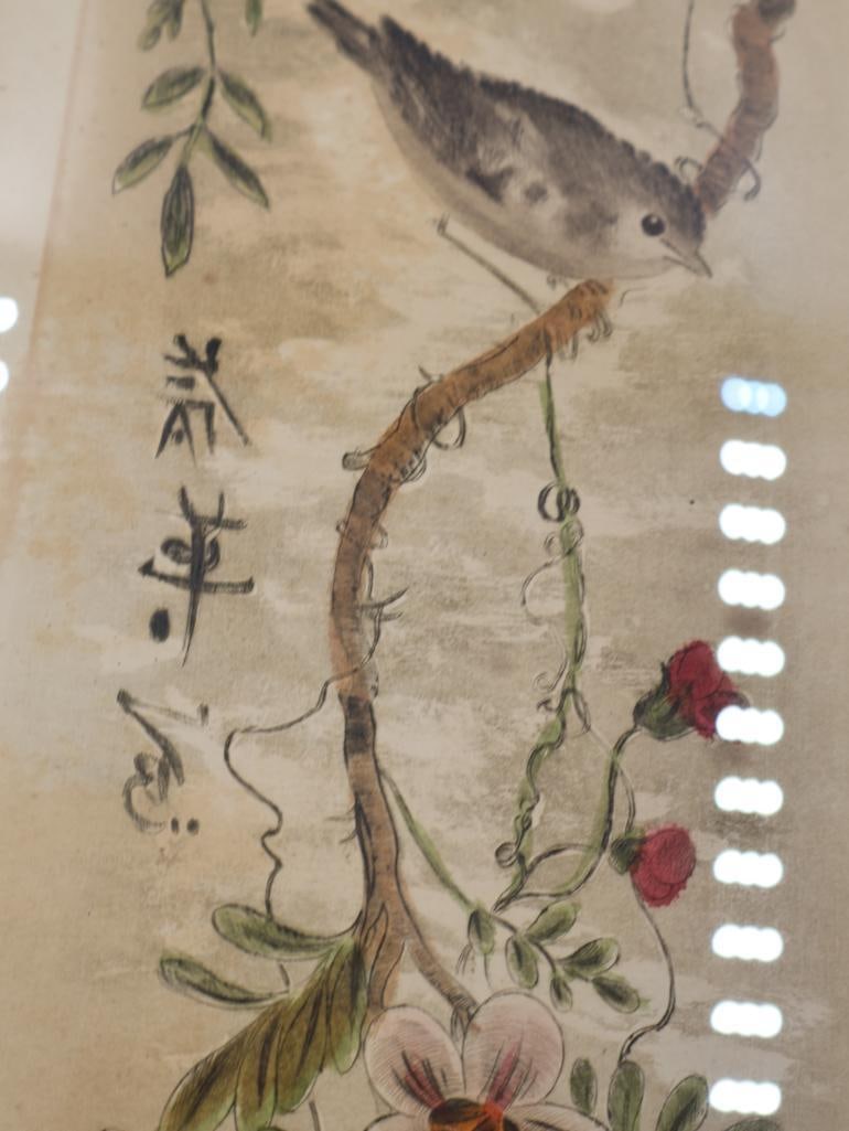 Pencil Signed Bird Drawing Print and Two Glass Screen Pieces - 7