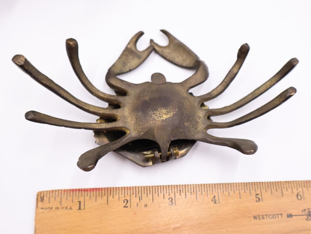 Red Glass Crab Light and and Brass Crab Trinket Box - 4