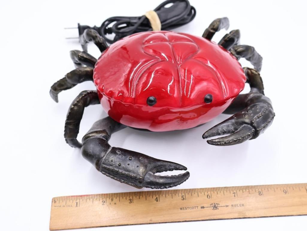Red Glass Crab Light and and Brass Crab Trinket Box - 5
