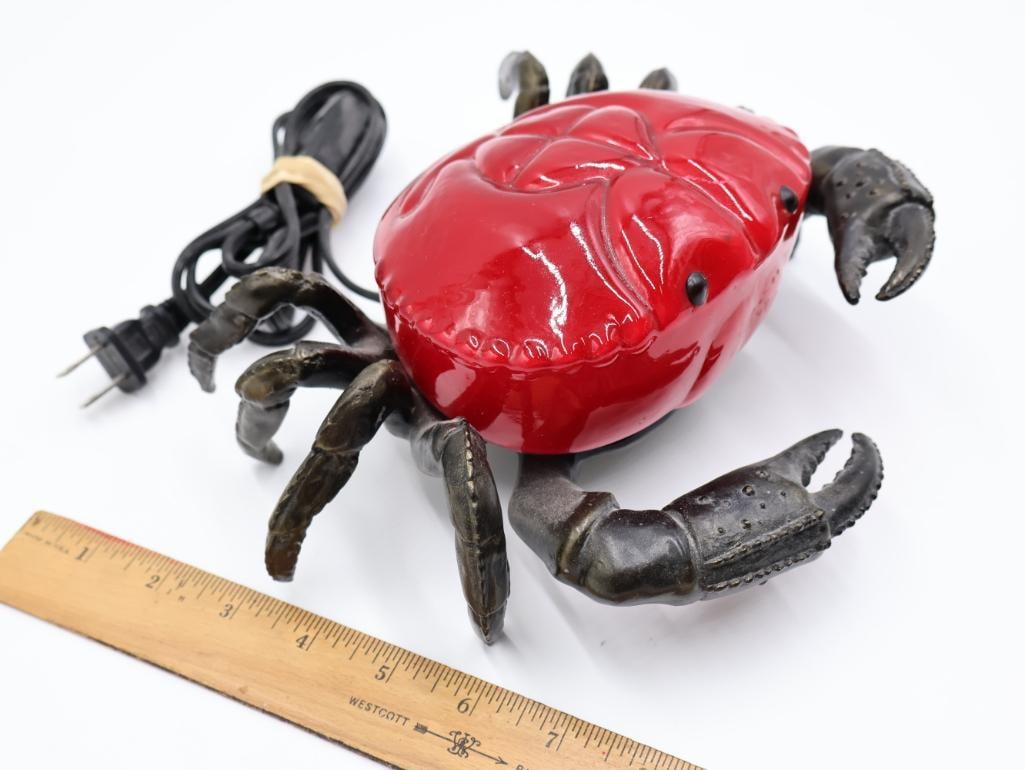 Red Glass Crab Light and and Brass Crab Trinket Box - 6