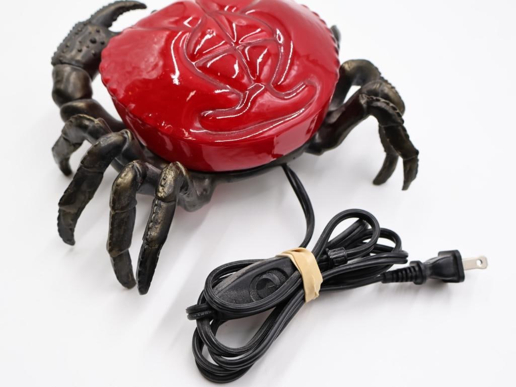 Red Glass Crab Light and and Brass Crab Trinket Box - 7