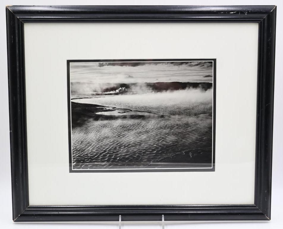 Ansel Adam Photography Print of Yellowstone National Park: Framed Ansel Adam photo print of geyser pool at Yellowstone National Park