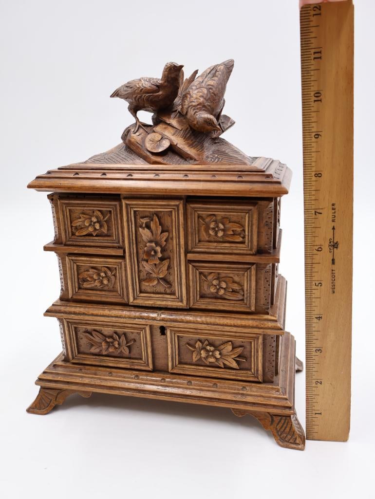 Antique Chinese Foot Binding Shoes, Wood Jewelry Box and Cat Statue - 11
