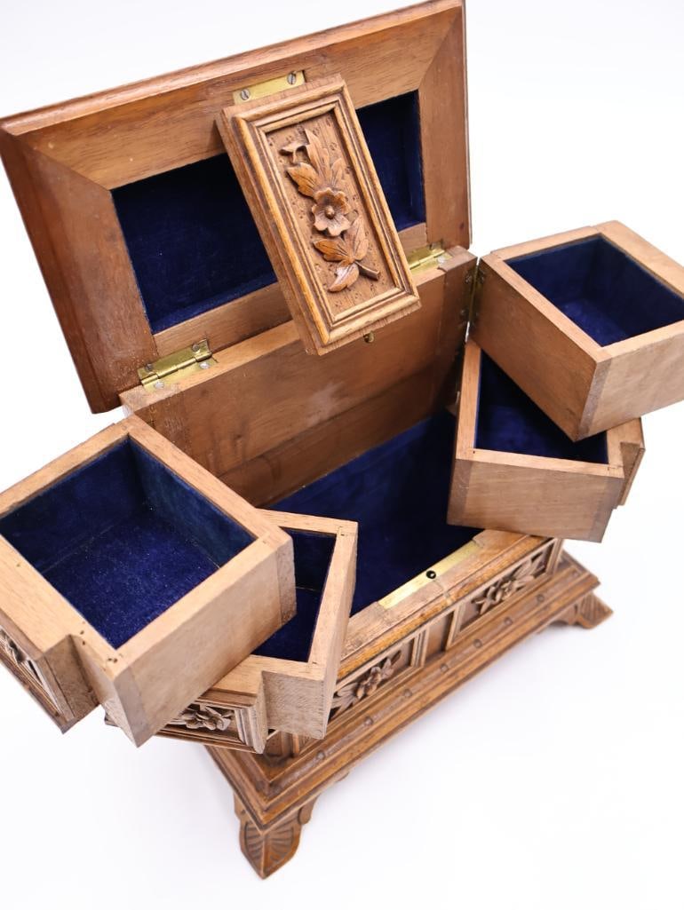Antique Chinese Foot Binding Shoes, Wood Jewelry Box and Cat Statue - 14