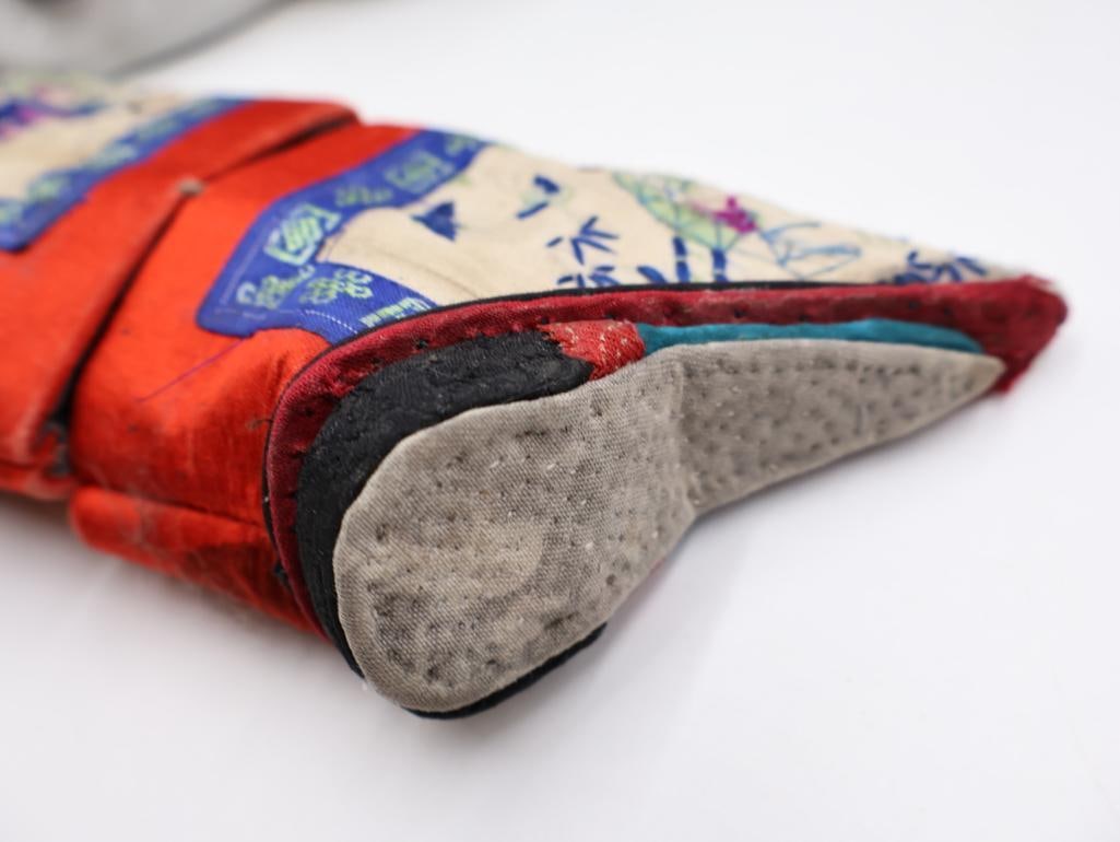Antique Chinese Foot Binding Shoes, Wood Jewelry Box and Cat Statue - 5