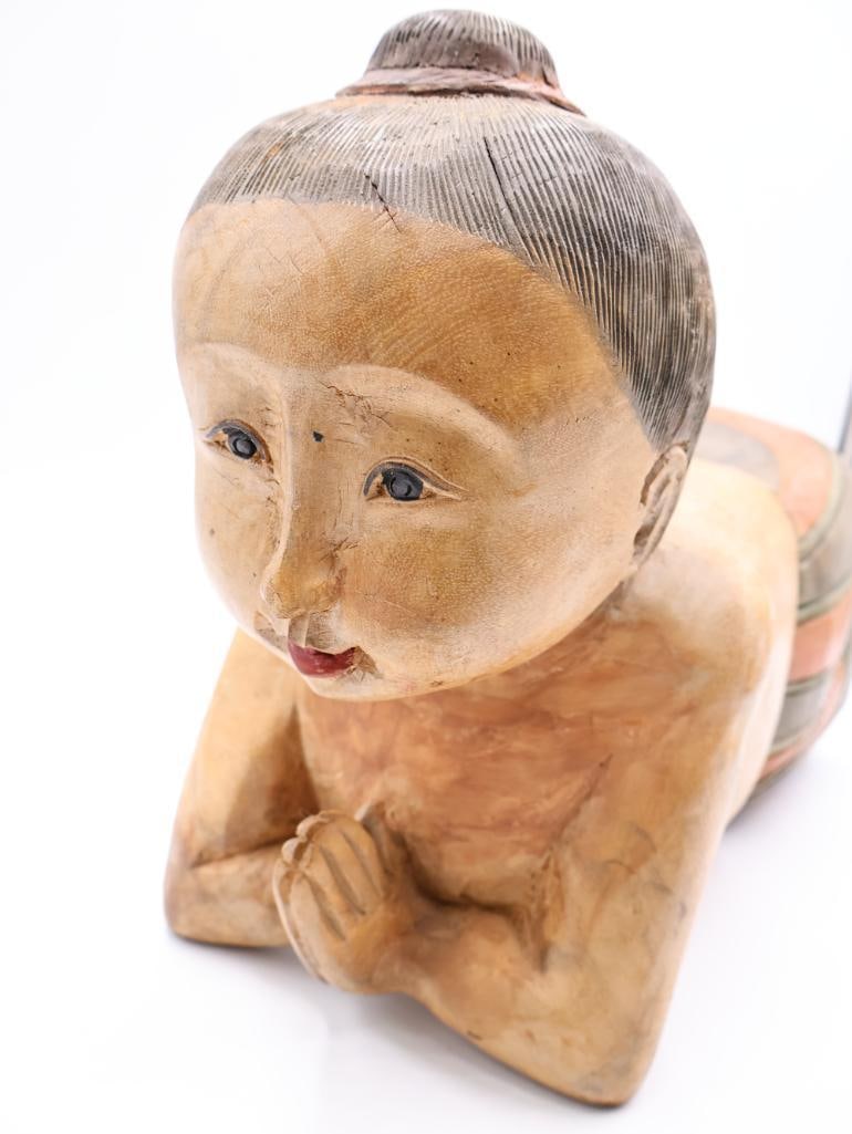 Reproduction Wood Girl Opium Pillow - 4