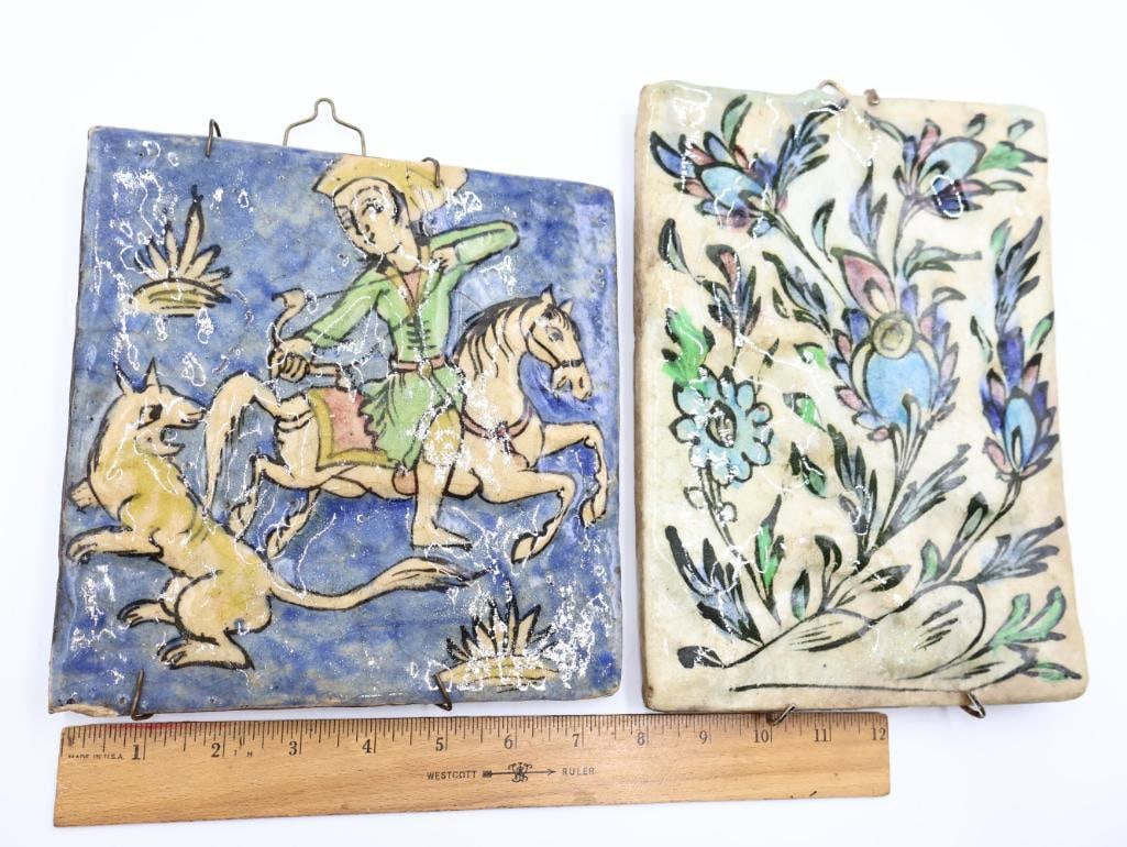Antique Persian Qajar Style Glazed Ceramic Tiles - 2
