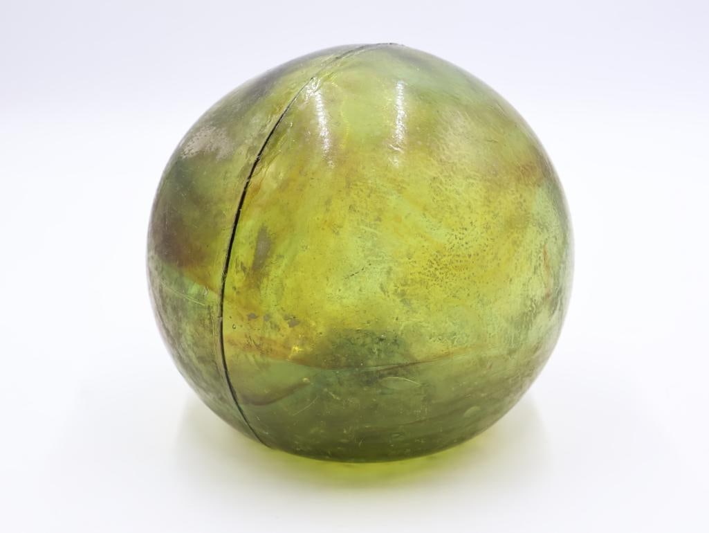 Hand Blown Olive Green Swirl Glass Fishing Float - 2