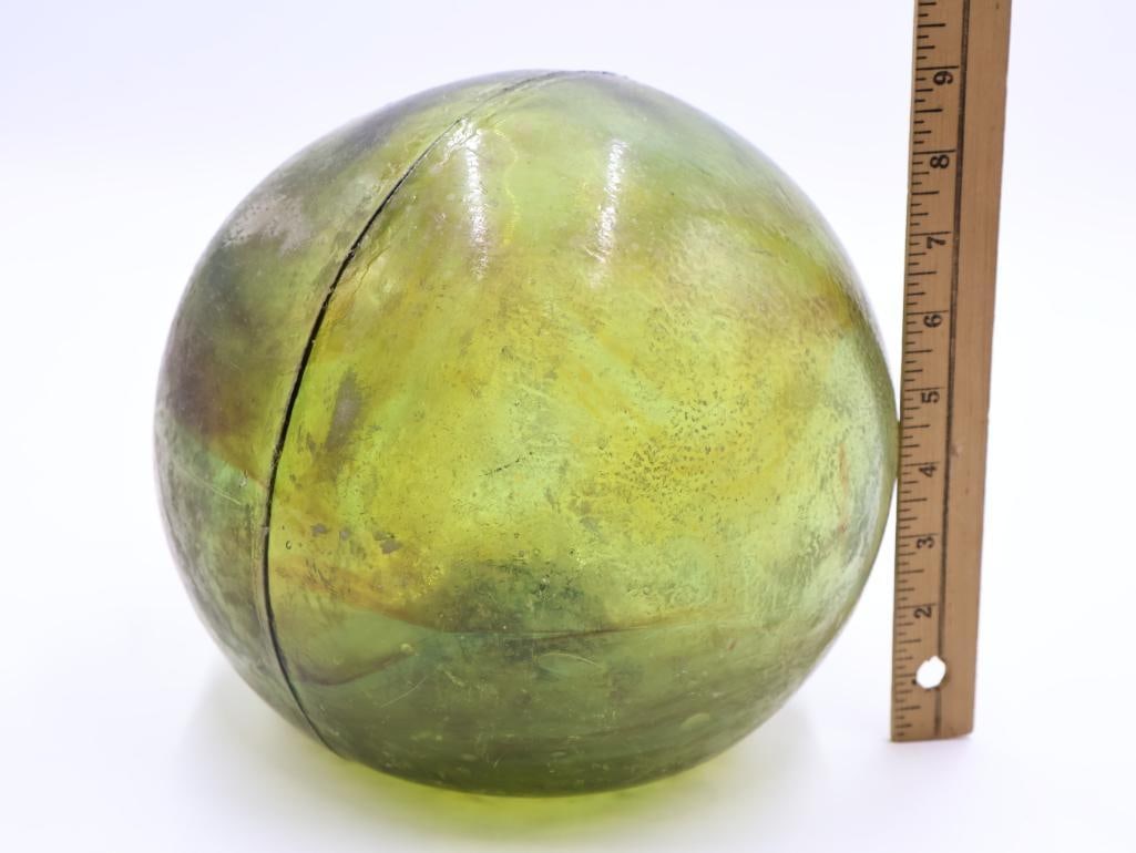 Hand Blown Olive Green Swirl Glass Fishing Float - 3