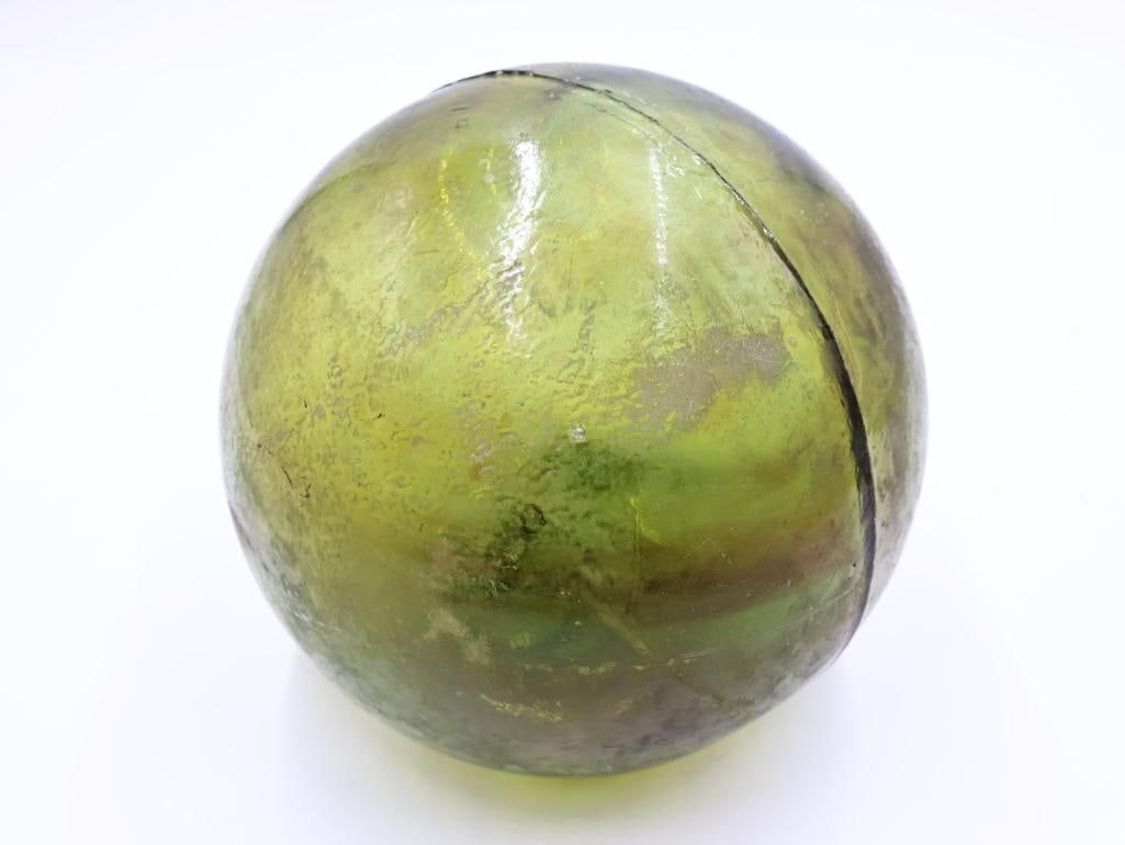 Hand Blown Olive Green Swirl Glass Fishing Float - 4