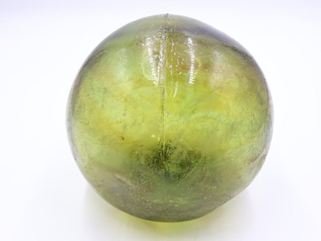 Hand Blown Olive Green Swirl Glass Fishing Float - 5
